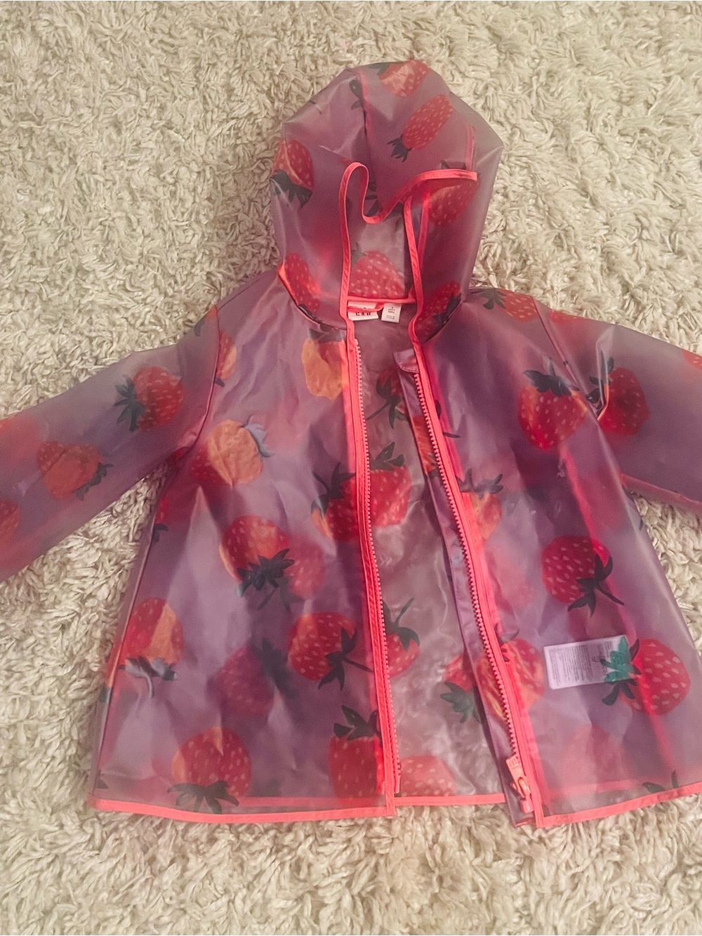 GAP Pink Strawberry-Print Hooded Raincoat